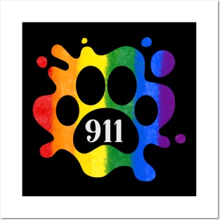 Dispatcher LGBTQIA 911 Rainbow Pride Paw Print Posters and Art